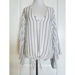 LAVENDER FIELD Boutique White V-Neck Lightweight Blouse Top Tie Front Summery M